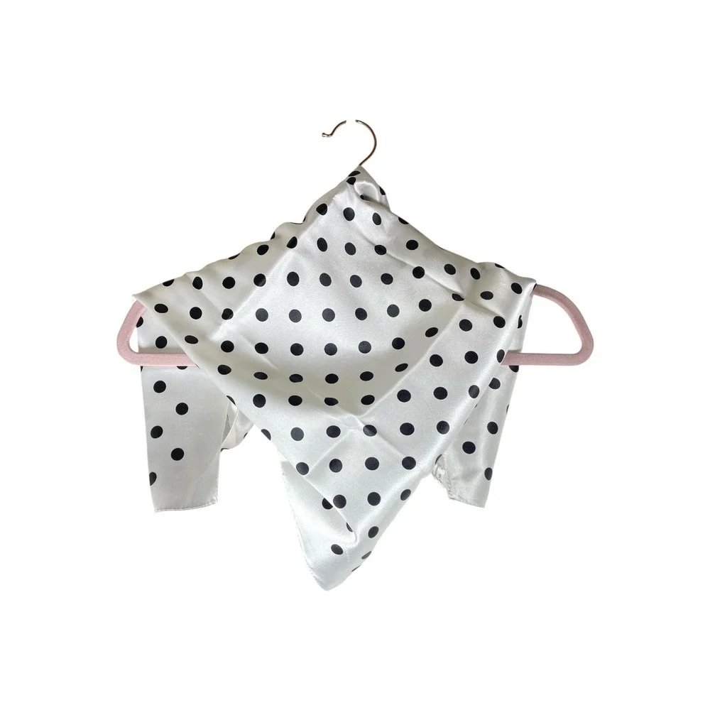 Unbranded Scarf Women White Excellent Polka Dot Silk Blend Square French Girl